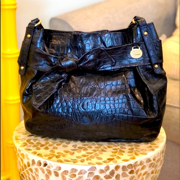 Brahmin Handbags - Brahmin Authentic Bow Purse, Genuine Leather, Black & Gold, w/ Orig. Storage Bag